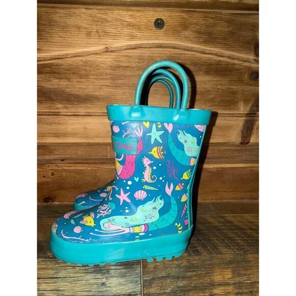 Lone Cone Mermaids Kids Rain Boots Size 4 - Picture 2 of 14